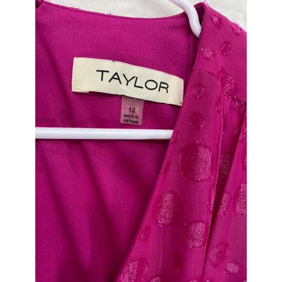 Taylor Women's Bias Cut V-Neck Chiffon Long Sleeve Midi Dress Pink Sz 12 - Picture 5 of 11